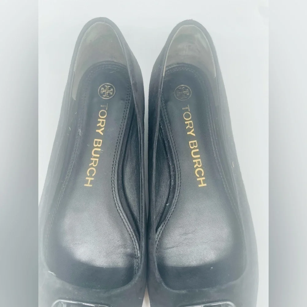 Tory Burch Black Suede Leather square toe Georgia ballet flats 8.5